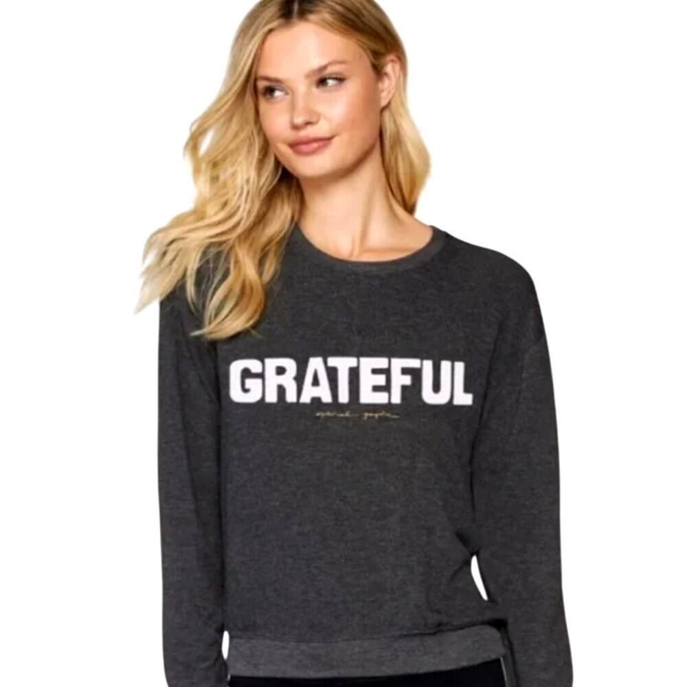 SPIRITUAL GANGSTER Grateful Gray Crewneck Graphic Sweater Long Sleeve Top Small